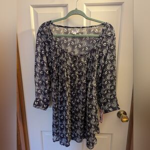 NWT Xhilaration (Target) XXL Purple Vintage Fan Pintuck Sheer Tunic Top